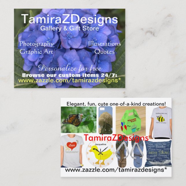 Tarjeta de presentación TamiraZDesigns Blue Hydran (Anverso / Reverso)