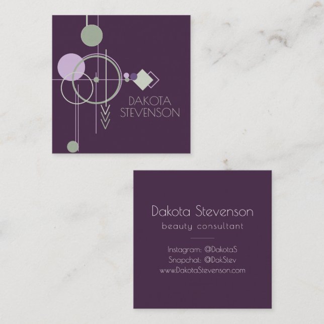 Tarjeta De Presentación Tattoos Linework | Resumen bohemio púrpura verde (Anverso / Reverso)