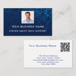 Tarjeta De Presentación Tecnología Profesional Código QR Foto Azul Moderno