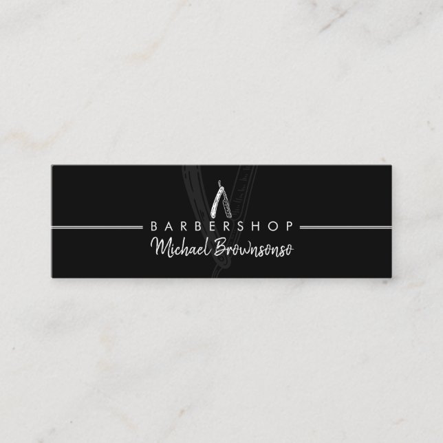 Tarjeta De Presentación Tienda de Barbería Razor negra pequeña (Anverso)