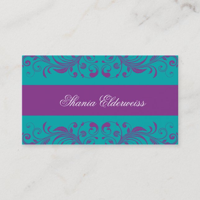 Tarjeta de presentación Torquoise Purple Damask (Anverso)