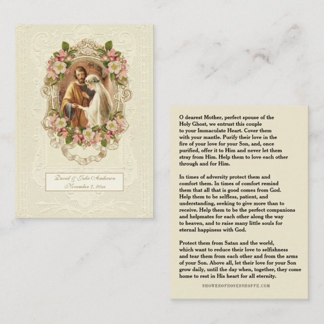 Tarjeta De Presentación Traditional Catholic Wedding Prayer Holy Card (Anverso / Reverso)