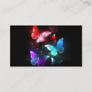 Tarjeta De Presentación Tres mariposas brillantes en el fondo nocturno