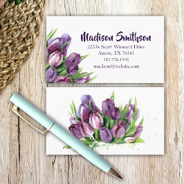 Tarjeta De Presentación Tulipanes morados Floral Watercolor Business/