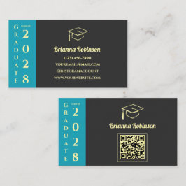 Tarjeta De Presentación Turquoise Modern Graduation QR Code Name Card
