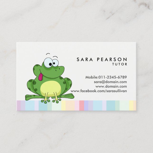 Tarjeta de presentación Tutor Cute Green Frog (Anverso)