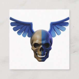 Tarjeta De Presentación Two-Toned Skull with Blue Stylized Wings