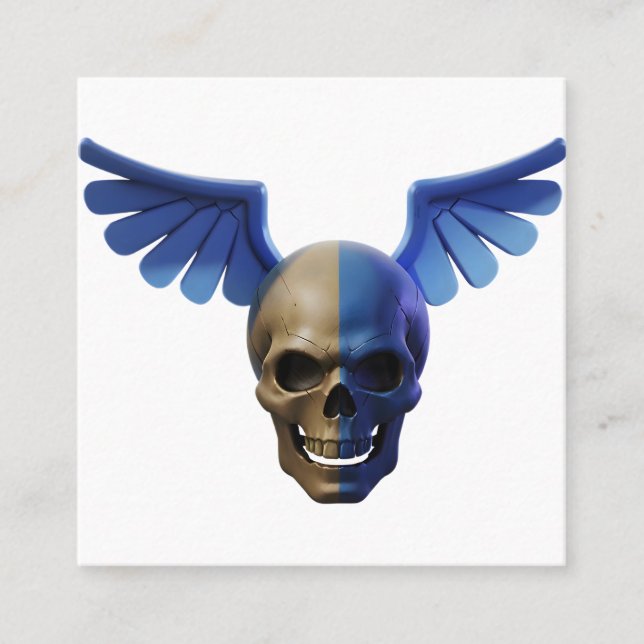 Tarjeta De Presentación Two-Toned Skull with Blue Stylized Wings (Anverso)