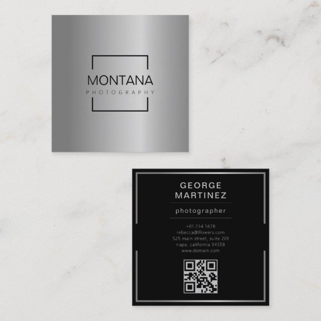 Tarjeta De Presentación Una lujosa plata con código qr (Anverso / Reverso)