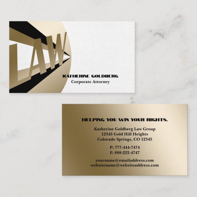 Tarjeta de presentación única de Oro y Abogado Bla (Anverso / Reverso)