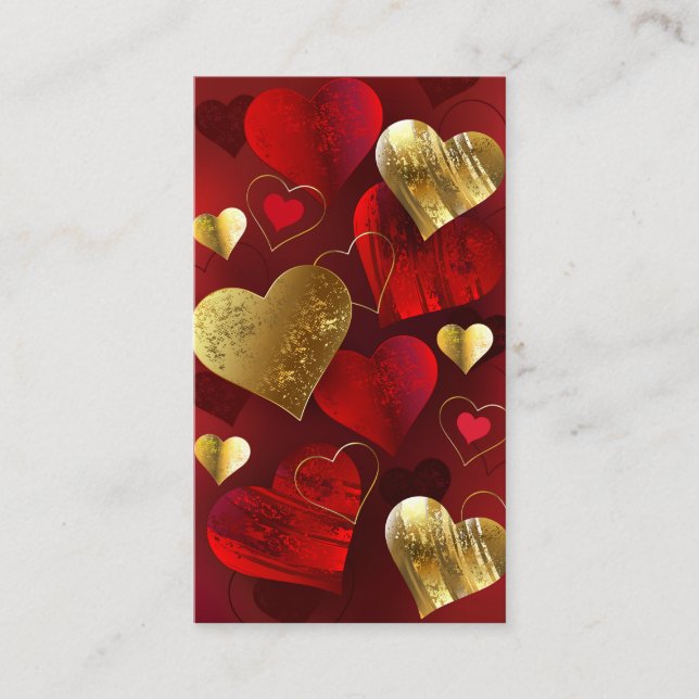 Tarjeta De Presentación Valentinas doradas y rojas (Anverso)