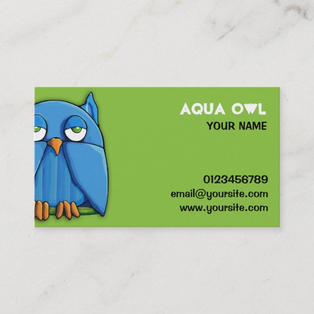 Tarjeta de presentación verde Aqua Owl (Anverso)
