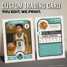 Tarjeta De Presentación Vintage Custom Basketball Trading Card, Teal Sport