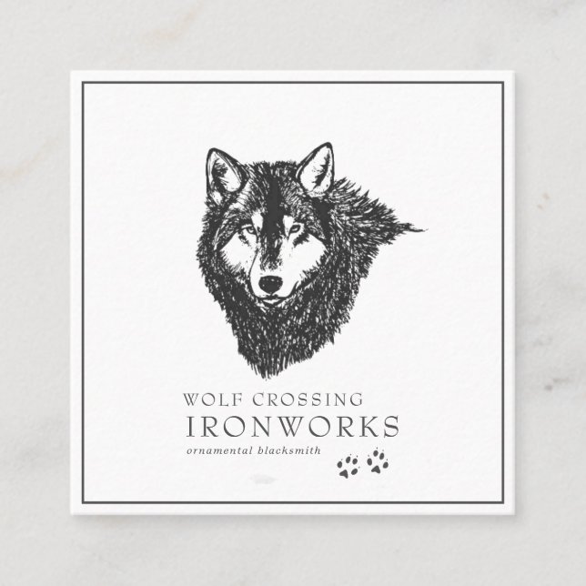 Tarjeta de presentación Vintage Sketch Wolf (Anverso)