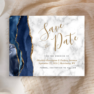 Tarjeta de presupuesto Navy Gold Agate Marble Save