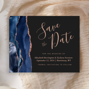Tarjeta de presupuesto Navy Rose Gold Agate Dark S
