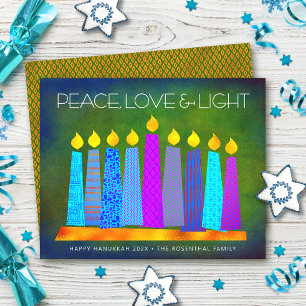 Tarjeta de presupuesto verde de Hanukkah Boho Vela