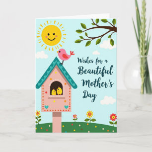 Tarjeta de primavera Casa para pájaros de lunares