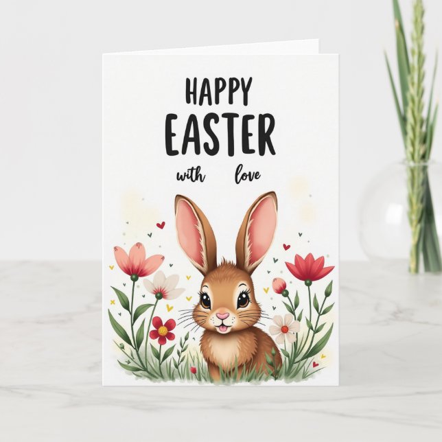 Tarjeta de primavera con conejo floral (Anverso)