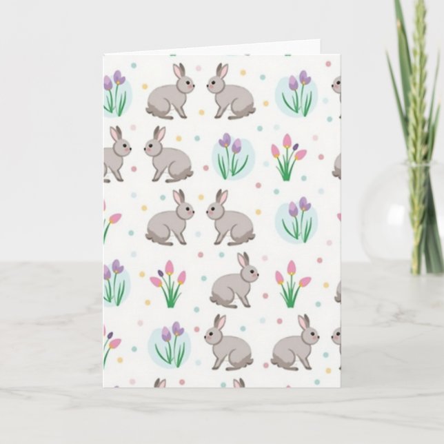 Tarjeta de primavera con patrón de animal gris (Anverso)