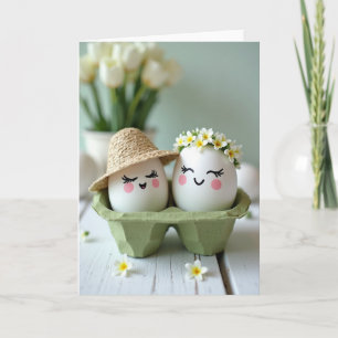 Tarjeta de primavera de amigos de huevo felices