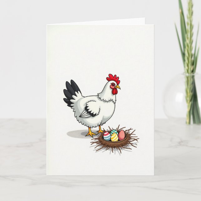 Tarjeta de primavera de aves y huevos festivos (Anverso)