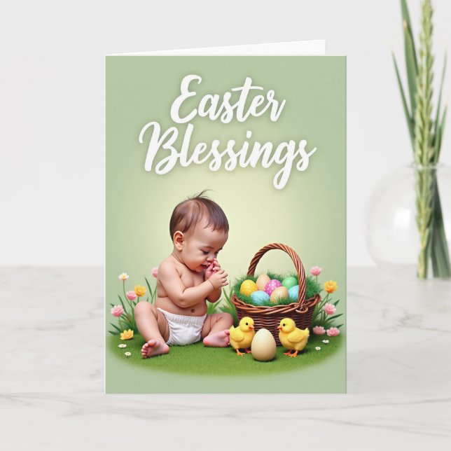 Tarjeta de primavera de bendiciones de Pascua para (Anverso)