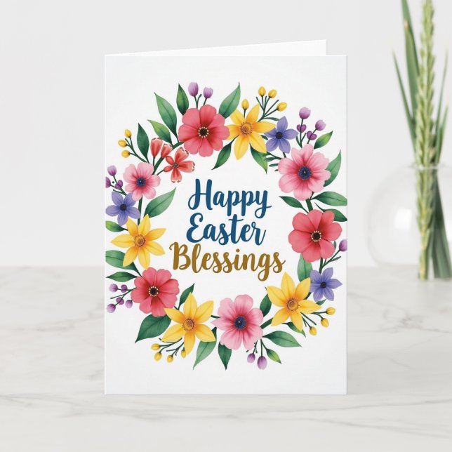 Tarjeta de primavera de bendiciones florales (Anverso)