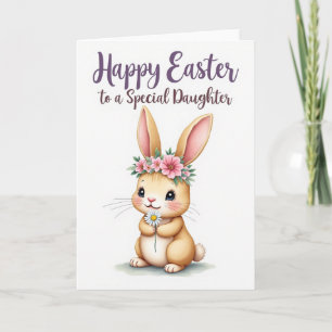 Tarjeta de primavera de conejito con margarita