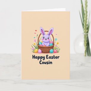 Tarjeta de primavera de conejito y cesta