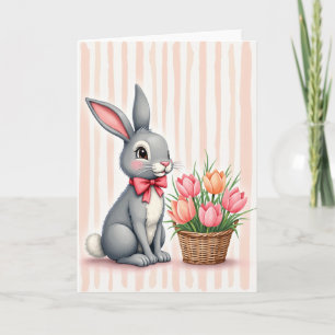Tarjeta de primavera de conejito y flores