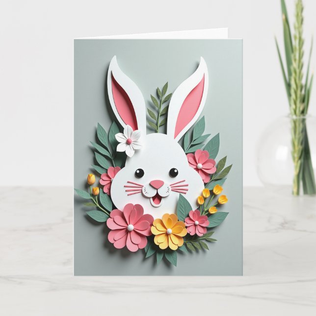 Tarjeta de primavera de conejo de papel (Anverso)