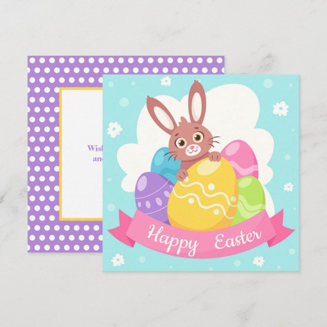 Tarjeta de primavera de conejo de Pascua (Anverso / Reverso)