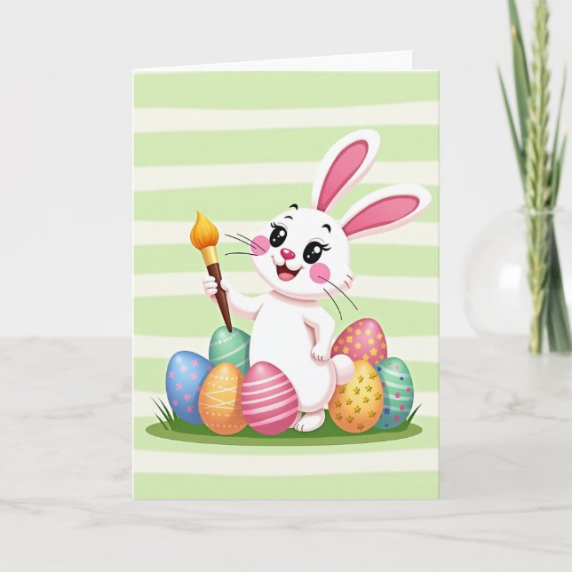 Tarjeta de primavera de conejo feliz (Anverso)
