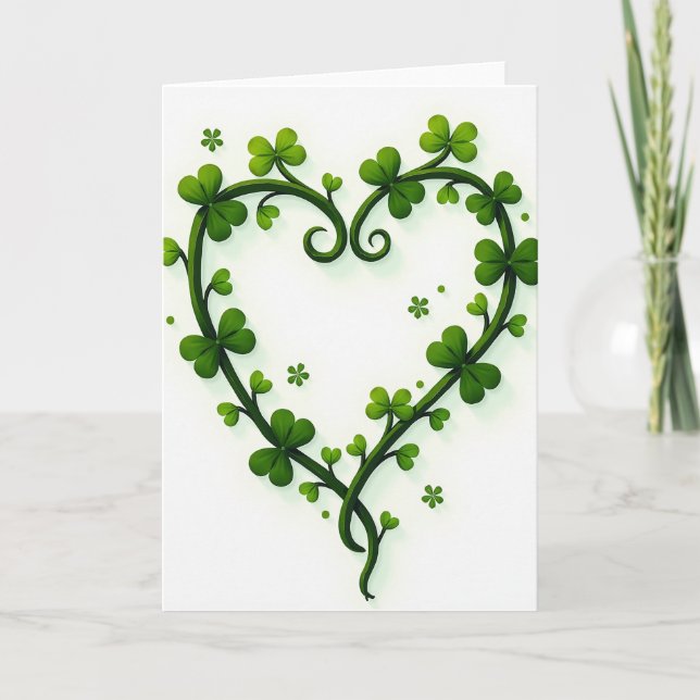 Tarjeta de primavera de corazón verde afortunado (Anverso)
