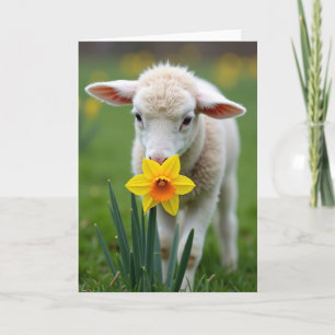 Tarjeta de primavera de cordero y flor