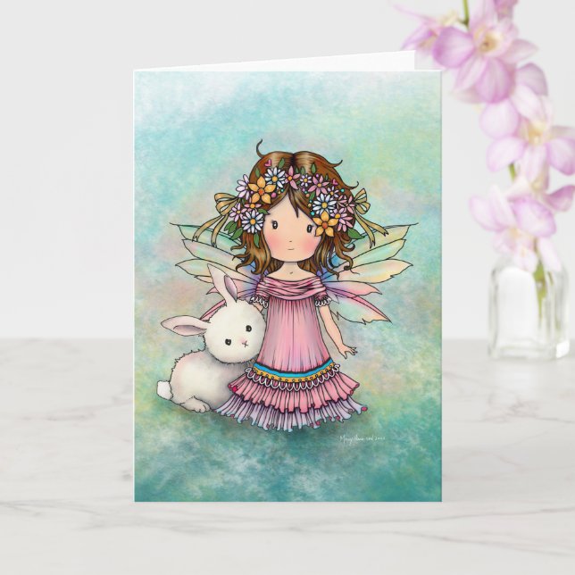 Tarjeta de primavera de hada y conejo de Molly Har (Orquídea)