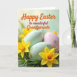 Tarjeta de primavera de huevos con lunares pastel