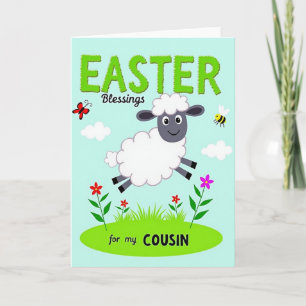 Tarjeta de primavera de oveja feliz