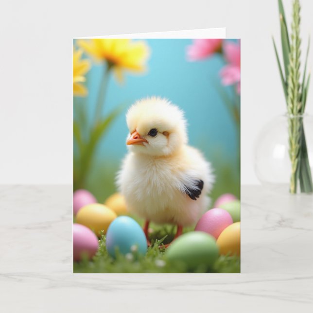 Tarjeta de primavera de pollito lindo (Anverso)