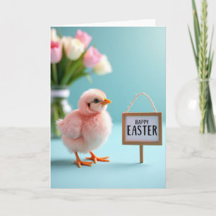 Tarjeta de primavera de pollito rosa