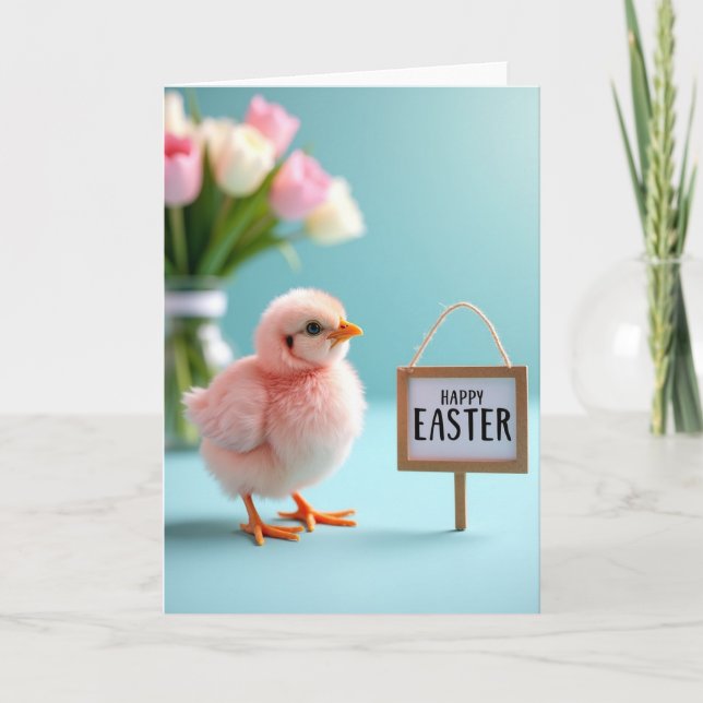 Tarjeta de primavera de pollito rosa (Anverso)
