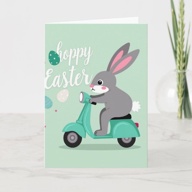 Tarjeta de primavera de scooter de conejo (Anverso)