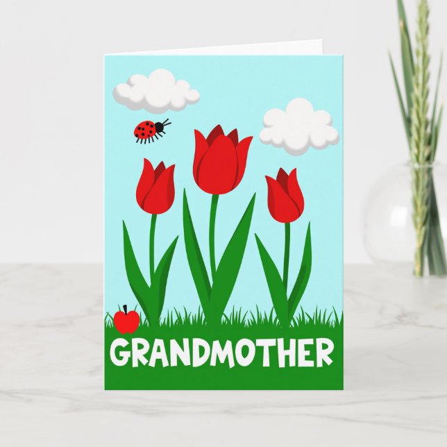 Tarjeta de primavera de tulipanes para abuela (Anverso)