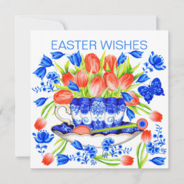 Tarjeta de primavera de tulipanes y equipos