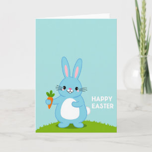 Tarjeta de primavera de zanahoria de conejo azul