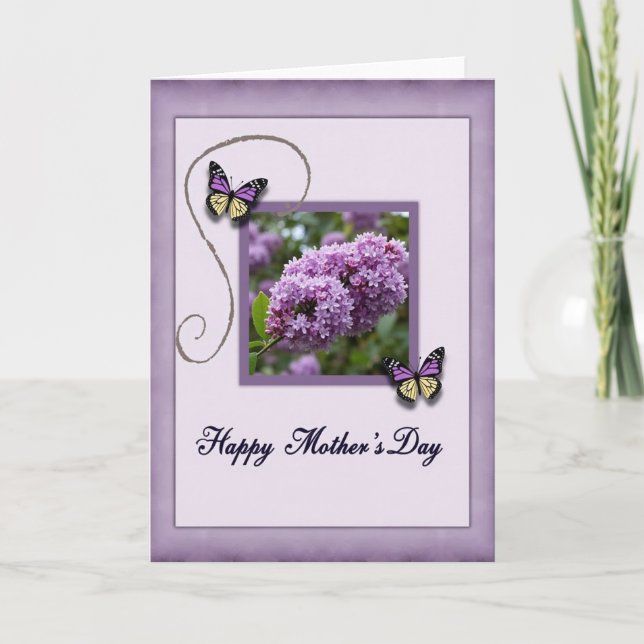 Tarjeta de primavera del día de las madres lavanda (Anverso)