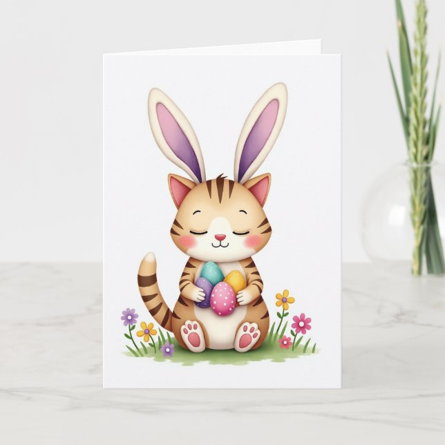 Tarjeta de primavera feliz de Bunny Cat (Anverso)