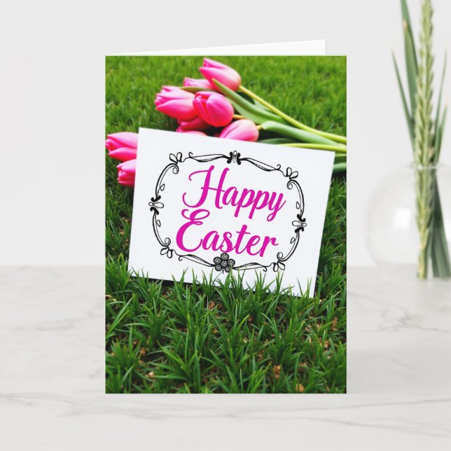 Tarjeta de primavera floral fucsia (Anverso)
