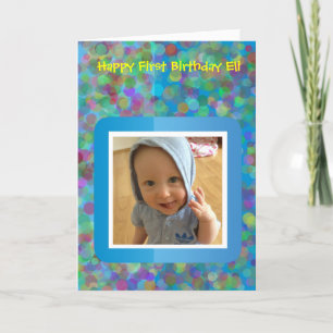 Tarjeta de primer cumpleaños con lunares de arcoír
